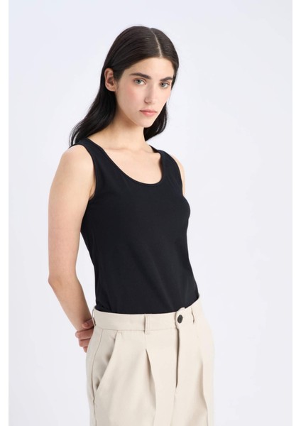 Slim Fit Dar Kesim Basic Düz Bisiklet Yaka Siyah Atlet I1059AZ25SM