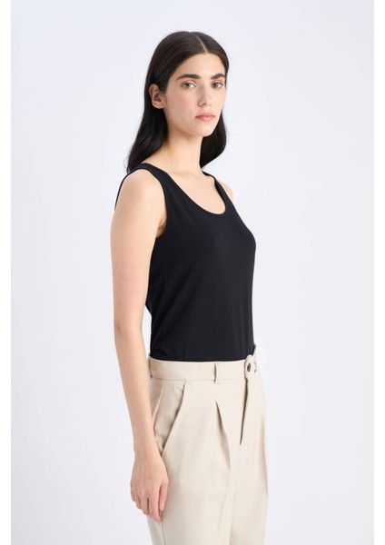 Slim Fit Dar Kesim Basic Düz Bisiklet Yaka Siyah Atlet I1059AZ25SM