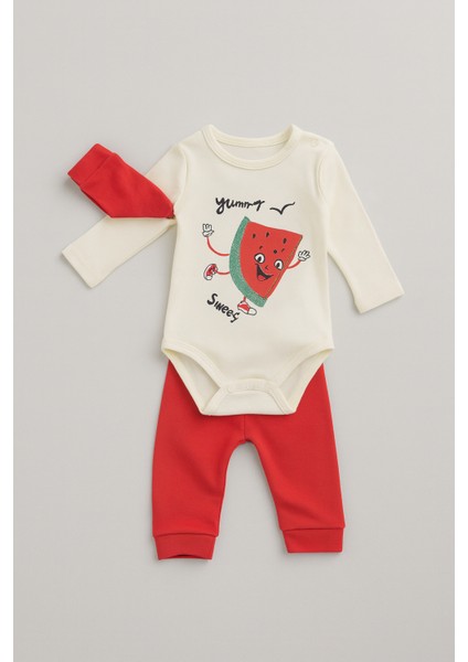 Zıbın 3'lü Takım Karpuz Desenli Beyaz