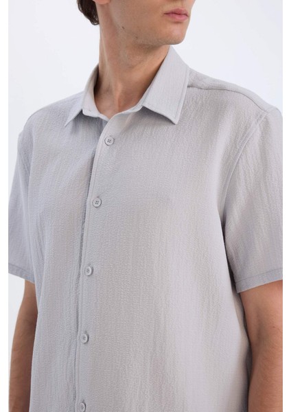 Regular Fit Polo Yaka Krinkıl Yazlık Kısa Kollu Gömlek E1223AX25SM