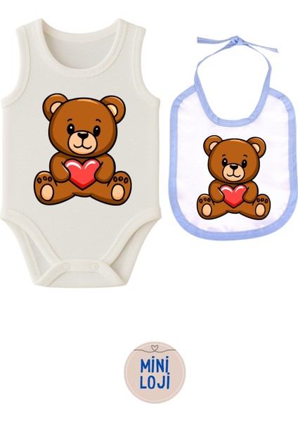 Ayıcık Desenli Bebek Zıbın ve Önlük Seti - Mavi Kenarlı & Pamuklu/paraşüt Kumaş (0-36 Ay) modelleri