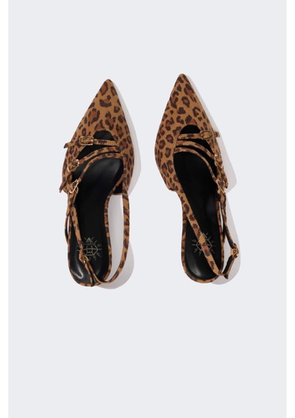 Kadın Leopar Desenli Yüksek Taban Suni Deri Sandalet E2523AX25SM