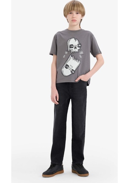 Erkek Çocuk Bisiklet Yaka Kaykay Baskılı Kısa Kollu Tişört D9293A825SM