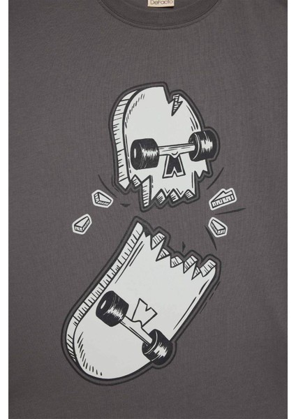 Erkek Çocuk Bisiklet Yaka Kaykay Baskılı Kısa Kollu Tişört D9293A825SM