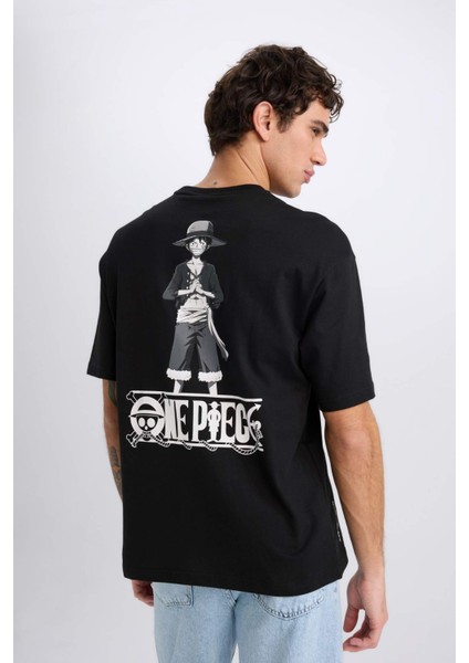 %100 Pamuk One Piece Boxy Fit Bisiklet Yaka Sırt Baskılı Kısa Kollu Tişört D5459AX25SP