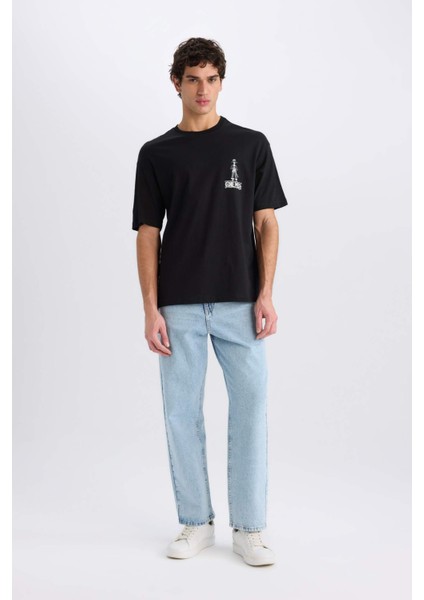 %100 Pamuk One Piece Boxy Fit Bisiklet Yaka Sırt Baskılı Kısa Kollu Tişört D5459AX25SP