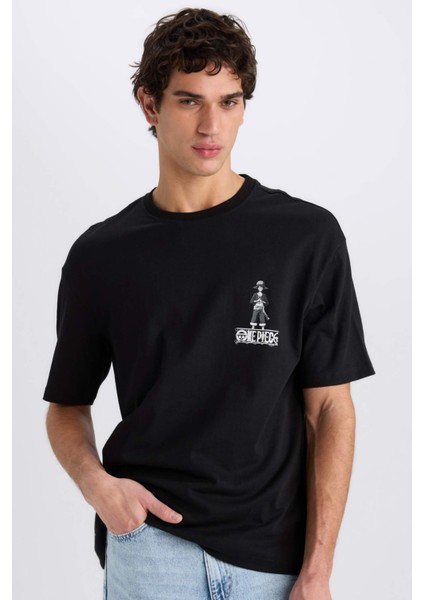 %100 Pamuk One Piece Boxy Fit Bisiklet Yaka Sırt Baskılı Kısa Kollu Tişört D5459AX25SP