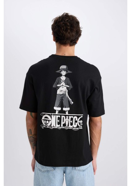 %100 Pamuk One Piece Boxy Fit Bisiklet Yaka Sırt Baskılı Kısa Kollu Tişört D5459AX25SP