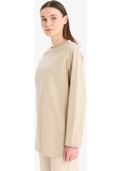 Regular Fit Bisiklet Yaka Basic Düz Uzun Kollu Tişört Tunik D4897AX25SM