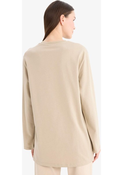 Regular Fit Bisiklet Yaka Basic Düz Uzun Kollu Tişört Tunik D4897AX25SM