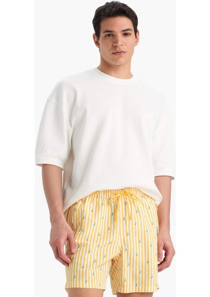 Çizgili File Astarlı Kısa Boy Deniz Şortu E0950AX25HS