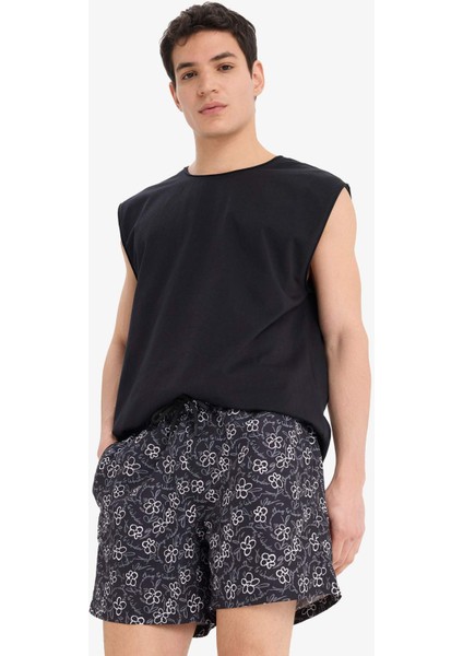 Desenli File Astarlı Kısa Boy Deniz Şortu E0951AX25HS