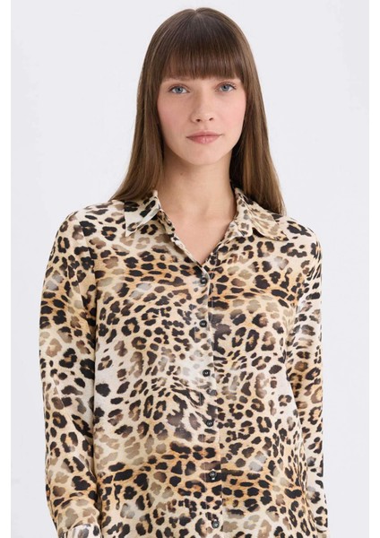 Regular Fit Leopar Desenli Uzun Kollu Gömlek I8266AZ25SP
