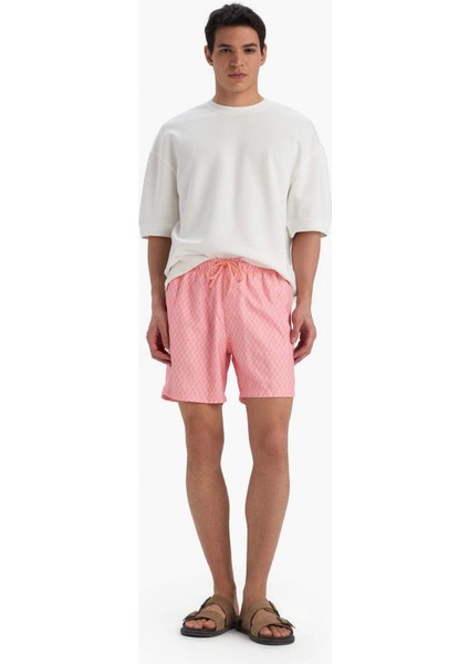 Desenli File Astarlı Kısa Boy Deniz Şortu B7442AX25HS