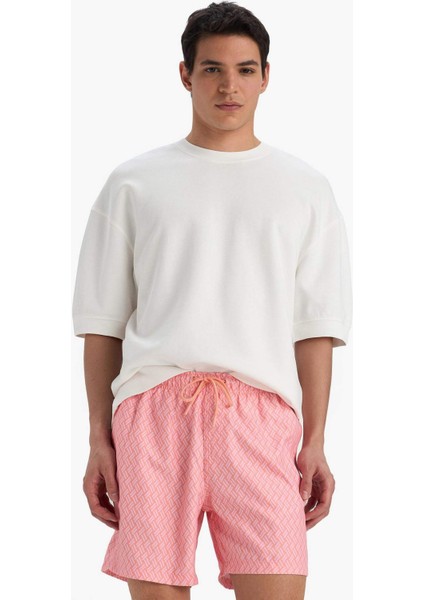 Desenli File Astarlı Kısa Boy Deniz Şortu B7442AX25HS