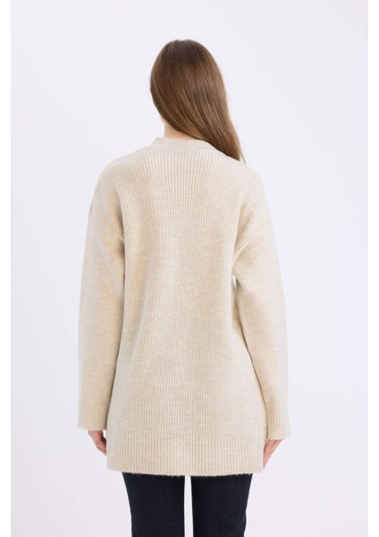 Relax Fit Bisiklet Yaka Taşlı Triko Kazak Tunik