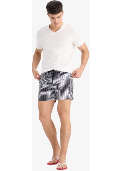 Çizgili File Astarlı Kısa Boy Deniz Şortu E0950AX25HS