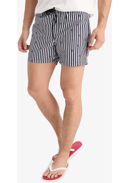 Çizgili File Astarlı Kısa Boy Deniz Şortu E0950AX25HS