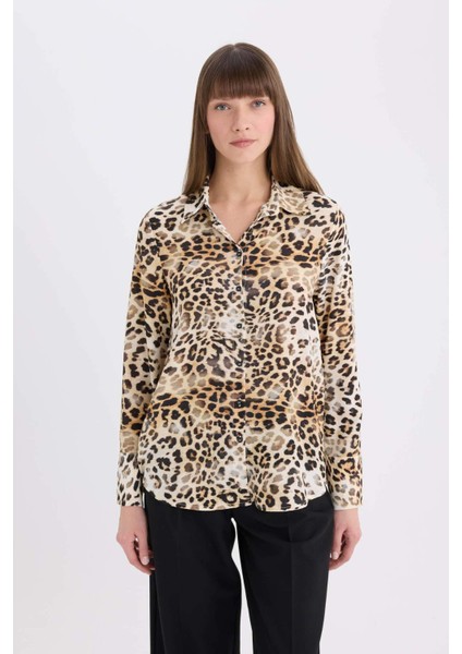 Regular Fit Leopar Desenli Uzun Kollu Gömlek I8266AZ25SP