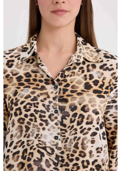 Regular Fit Leopar Desenli Uzun Kollu Gömlek I8266AZ25SP