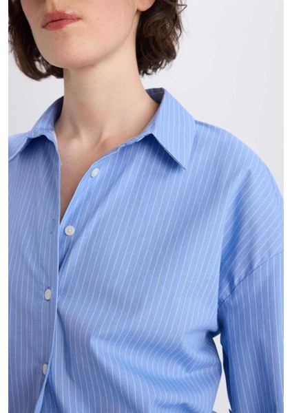 Oversize Geniş Kalıp Çizgili Poplin Uzun Kollu Gömlek W7702AZ25SP