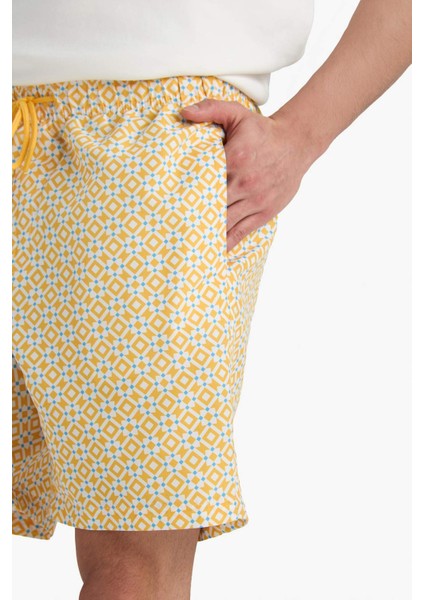 Regular Fit Desenli File Astarlı Diz Üstü Deniz Şortu E1025AX25HS