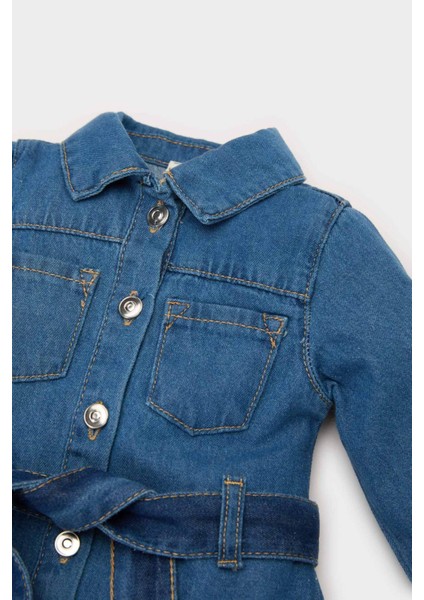 Kız Bebek Gömlek Yaka Uzun Kollu Kemerli Jean Elbise E0447A525SP