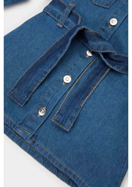 Kız Bebek Gömlek Yaka Uzun Kollu Kemerli Jean Elbise E0447A525SP