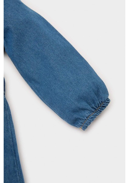 Kız Bebek Gömlek Yaka Uzun Kollu Kemerli Jean Elbise E0447A525SP