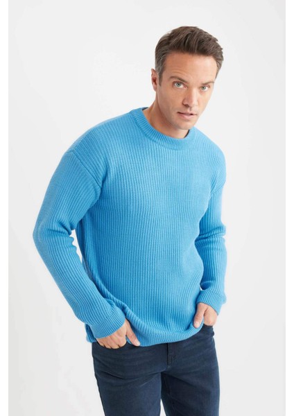 Oversize Geniş Kalıp Bisiklet Yaka Triko Kazak B9718AX24WN