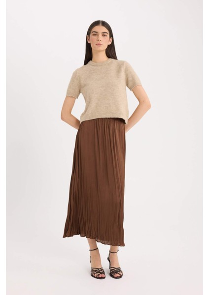 A Kesim Yüksek Bel Saten Midi Etek E3348AX24WN