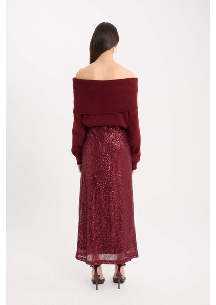 A Kesim Normal Bel Payetli Kumaş Maxi Etek E2440AX24WN