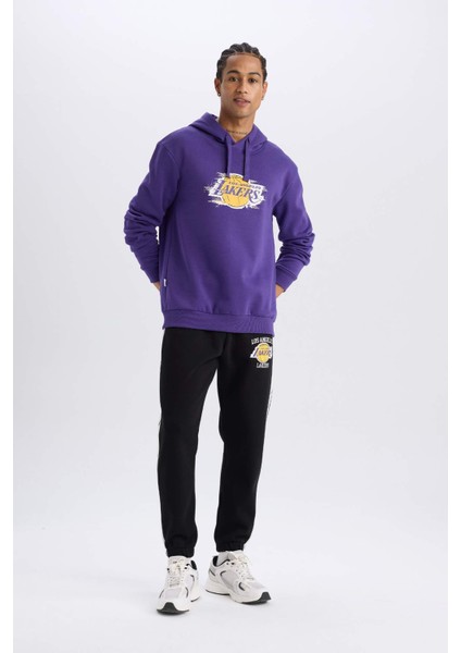 Fit NBA Los Angeles Lakers Standart Fit Kapüşonlu Baskılı Kalın Sweatshirt D8512AX24AU