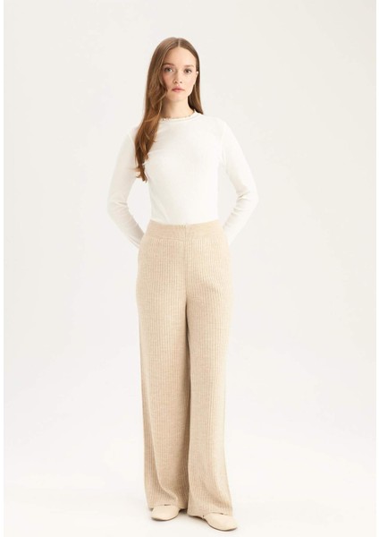 Relax Fit Triko Pantolon Geniş Bol Paça Basic Düz Beli Lastikli E2940AX24WN