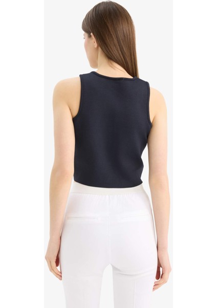 Regular Fit Bisiklet Yaka Düğmeli Siyah Triko Yelek E0990AX25SM