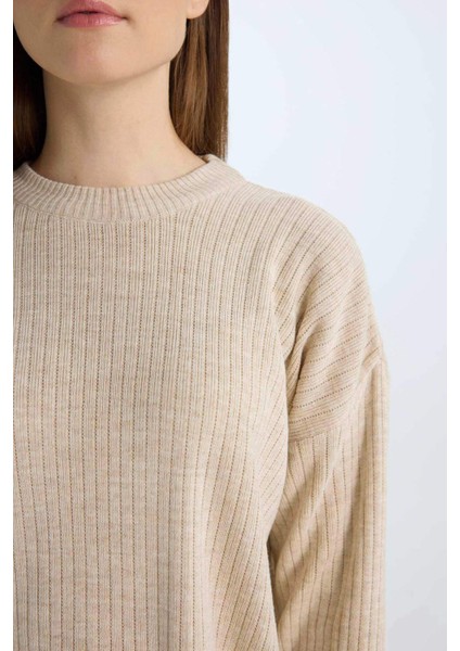 Relax Fit Bisiklet Yaka Basic Düz Triko Tunik Kazak E2938AX24WN