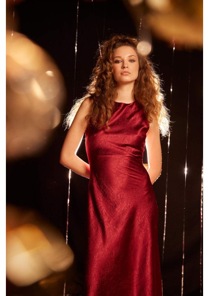 Degaje Yaka Saten Kolsuz Maxi Abiye Elbise E2741AX24WN