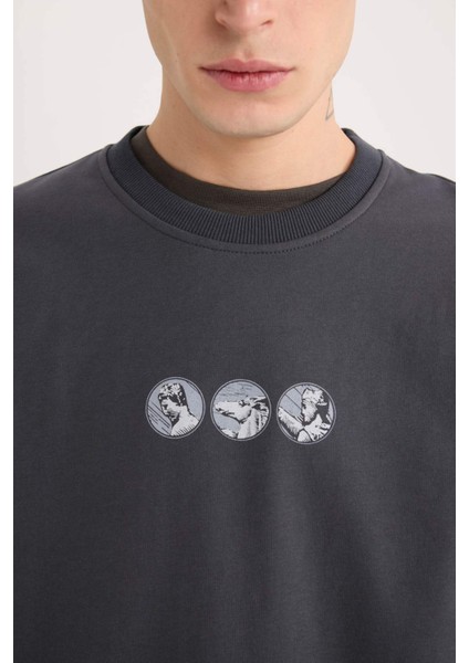 Boxy Fit Bisiklet Yaka Sırt Baskılı Sweatshirt E3206AX24WN