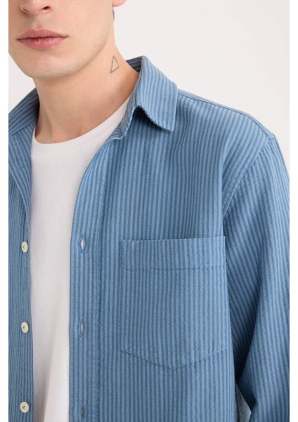 Regular Fit Çizgili Pamuklu Uzun Kollu Gömlek E1944AX24AU