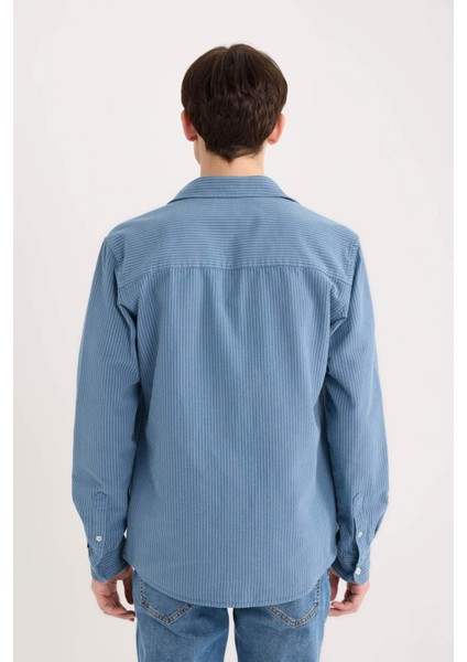 Regular Fit Çizgili Pamuklu Uzun Kollu Gömlek E1944AX24AU