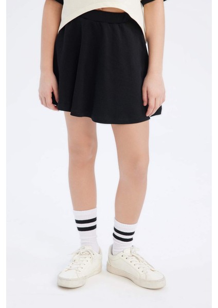 Kız Çocuk 2'li Takım Bisiklet Yaka Baskılı Kısa Kollu Tişört Etek E0416A825SM