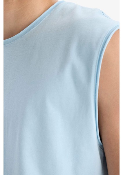 %100 Pamuk Boxy Fit Bisiklet Yaka Basic Düz Atlet C7205AX25SM