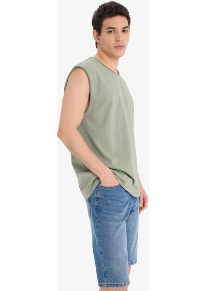 %100 Pamuk Boxy Fit Bisiklet Yaka Basic Düz Atlet C7205AX25SM