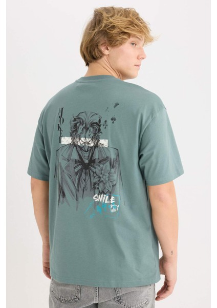 %100 Pamuk Batman Boxy Fit Bisiklet Yaka Sırt Baskılı Kısa Kollu Tişört D9845AX25SP