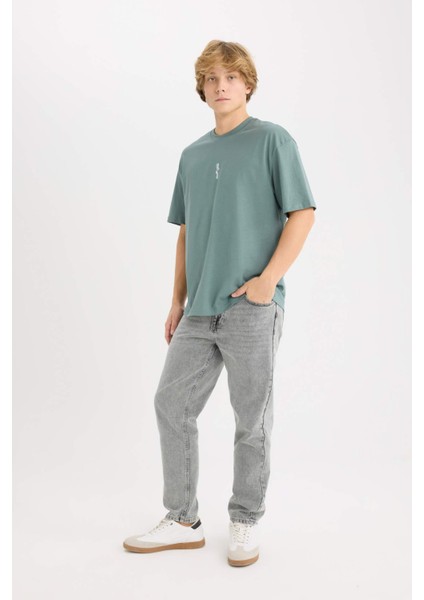 %100 Pamuk Batman Boxy Fit Bisiklet Yaka Sırt Baskılı Kısa Kollu Tişört D9845AX25SP