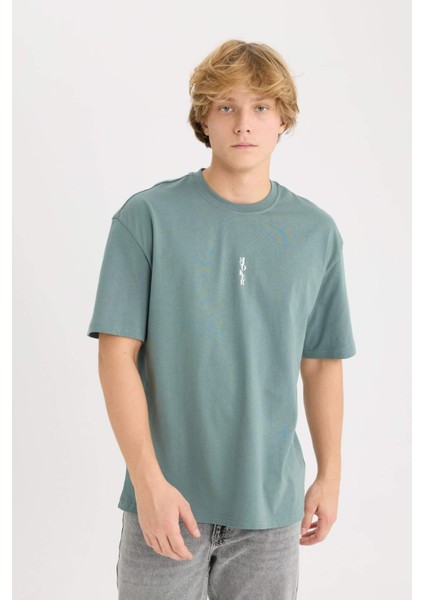 %100 Pamuk Batman Boxy Fit Bisiklet Yaka Sırt Baskılı Kısa Kollu Tişört D9845AX25SP