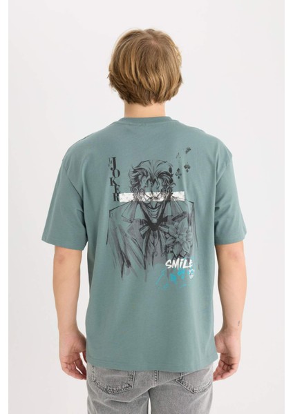 %100 Pamuk Batman Boxy Fit Bisiklet Yaka Sırt Baskılı Kısa Kollu Tişört D9845AX25SP