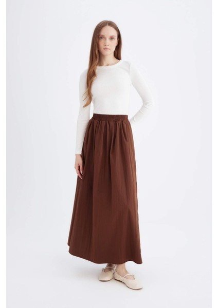 A Kesim Beli Lastikli Paraşüt Kumaş Maxi Etek E1265AX24WN