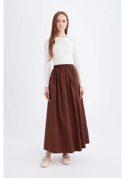A Kesim Beli Lastikli Paraşüt Kumaş Maxi Etek E1265AX24WN