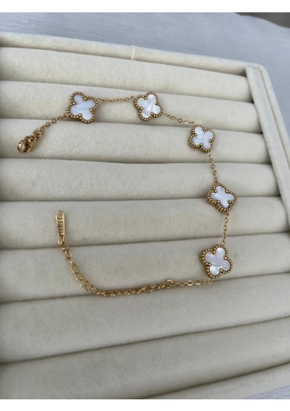 Bileklik Rodyum Kaplama Trend V.c. Model 14 K Renk S.stell Kalite Ayar Zincirli Şık Bileklik Çiçekleri beyaz fiyatları